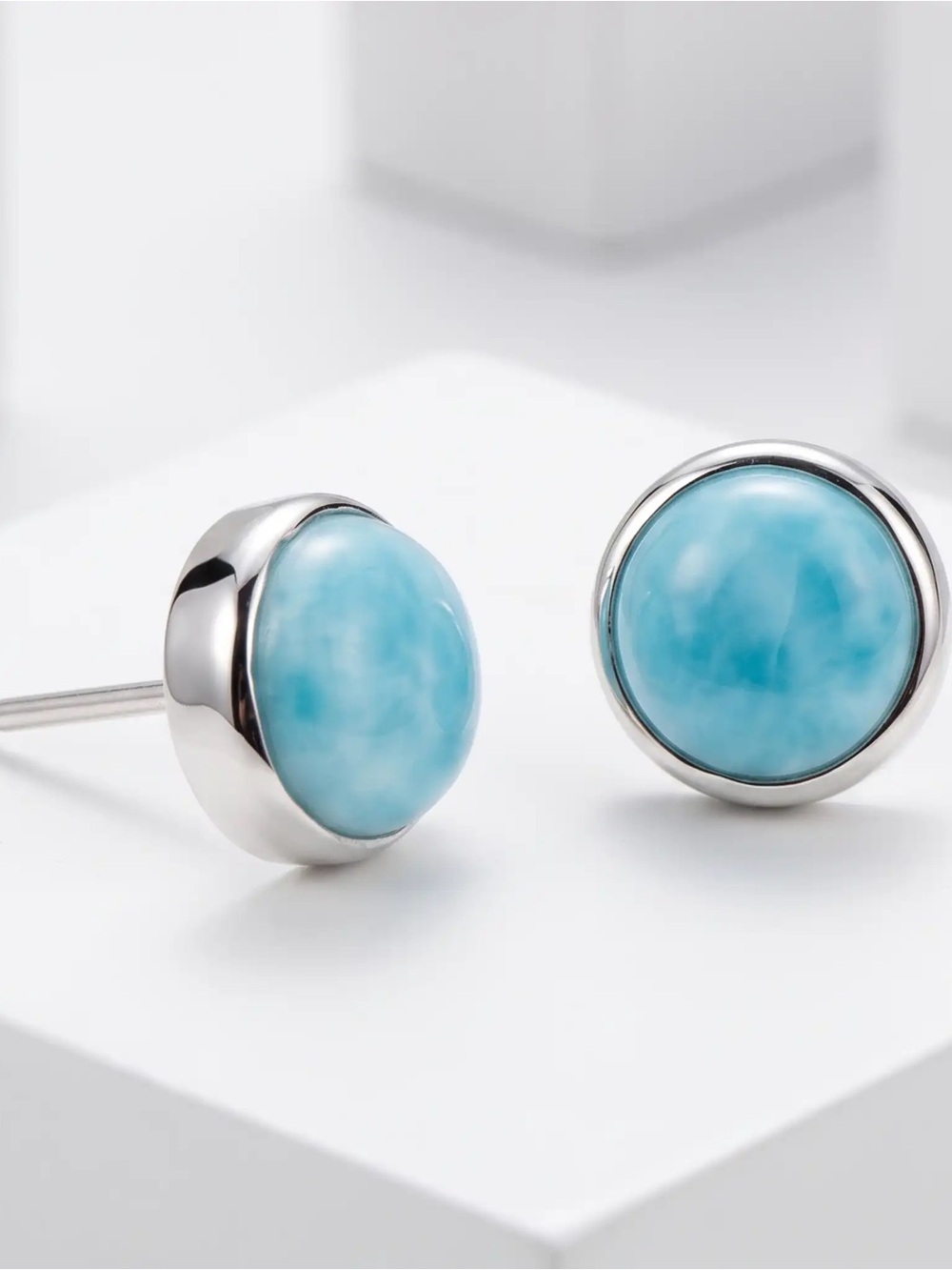 Marahlago Larimar Round Stud Earrings - Sterling Silver